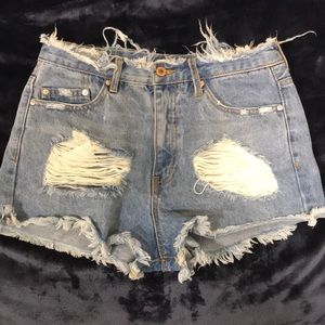 Distressed denim shorts